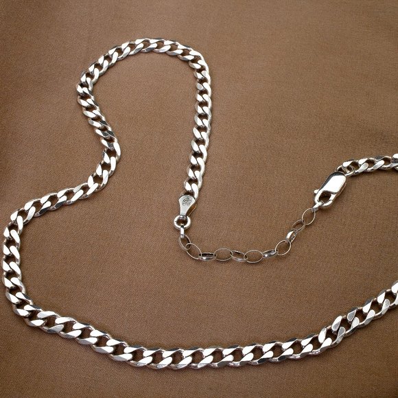 Real Italian Solid Sterling Silver Curb Chain Necklace with Extender Stamped 925 - Picture 1 of 7